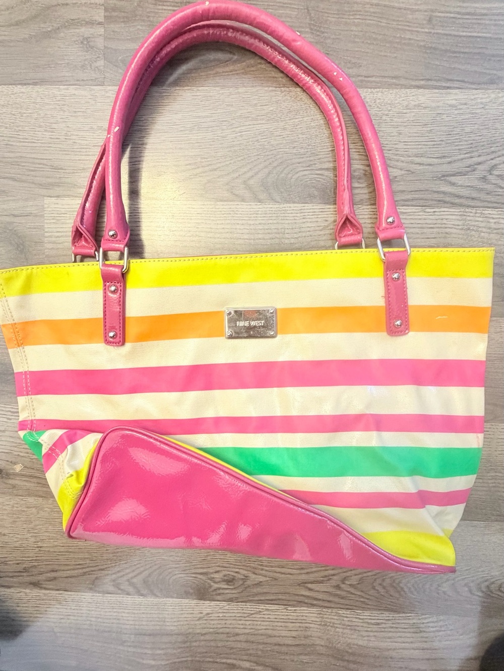 Nine West Pink and Multicolor Striped Tote